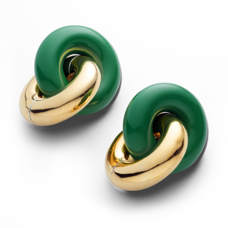 Cumulus Earrings_ TBOEA02_ Gold + Green