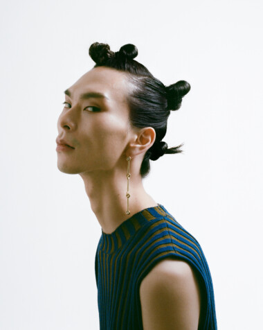 KCEA06 Long Knot Stick Earring model image 4